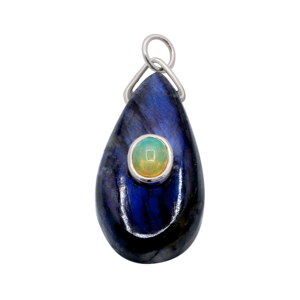 Labradorite en forme de larme et collier pendentif en pierre précieuse opale de forme ronde en argent Sterling 925 bijoux faits à la main pour la vente en gros - Product Image 1