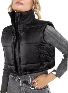 Gilet matelassé noir à capuche unisexe sans manches rembourré isolé chaud léger vêtements d'extérieur d'hiver fermeture éclair style col montant - Product Image 3