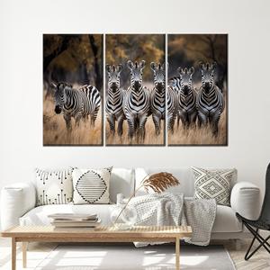 Décoration sur toile imprimée zèbre : Affiche élégante d'animaux pour la maison, 3P : encadrée - Product Image 1