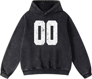 Sudaderas con capucha para mujer Sudaderas con capucha de lana de peso pesado con estampado de números para parejas Sudaderas con capucha a juego de gran tamaño con lavado ácido - Product Image 3