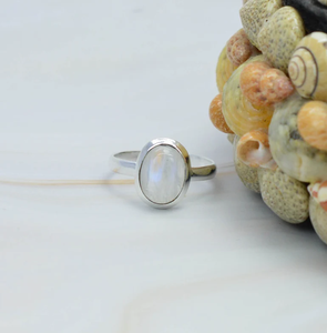 Anillo de Plata de Ley 925 Unisex romántico con piedra lunar arcoíris, aniversario de boda bonita para piedra preciosa, regalo cristiano o fiesta - Product Image 1