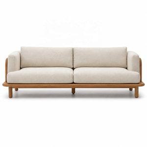 Canapé minimaliste moderne en bois massif, semi-circulaire, trois places, rembourré en mousse, intérieur/extérieur, options de tissu sur mesure AKKU - Product Image 6