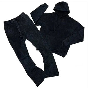Chándal Unisex lavado con ácido personalizado algodón francés Terry Flare pantalones de chándal con capucha 2 uds conjunto de pesos pesados hombres traje de sudor de gran tamaño - Product Image 5