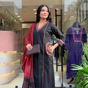 Indian Style Heavy Designer Collection Indian Style Banana Silk Fully Worked <b>Top</b> & Palazzo With Fancy Print & Work Dupatta Set - Product Image 1