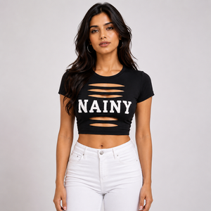 Camiseta Corta de Manga Corta para Mujer, Diseño Hueco, Ajuste Delgado, Estilo Urbano, para Fiesta, Top de Verano, Atuendo de Verano - Product Image 1