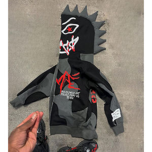 Sudaderas con capucha para hombre con cremallera Punk gráfico Patchwork Streetwear capucha con pinchos cremallera completa Edgy declaración Sudadera con capucha 2025 - Product Image 5