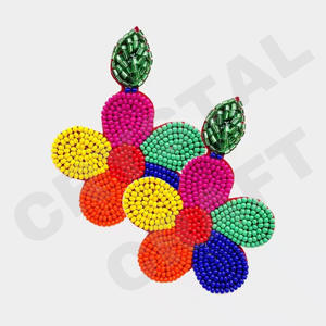 Pendientes de cuentas de Papá Noel de Navidad para mujer Día conmemorativo patriótico Material de tela de color naranja blanco azul - Product Image 4