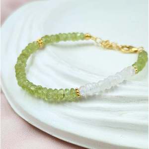 Gold Plated Peridot & Blue Moonstone <b>Beaded</b> <b>Bracelet</b> with Amethyst Diamond Quartz Religious Style Perfect Gift - Product Image 5