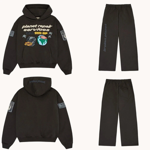 Haute qualité hommes deux pièces ensemble Streetwear Hip Hop Style sweat à capuche pantalons de survêtement avec dessin animé bouffée impression bas actifs vêtements de sport - Product Image 6