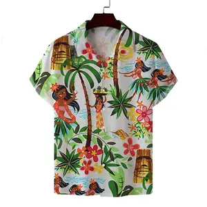 맞춤형 남성 느슨한 통기성 셔츠 남성 패션 인쇄 비치웨어 탑 싱글 브레스트 쿠바 칼라 휴일 셔츠