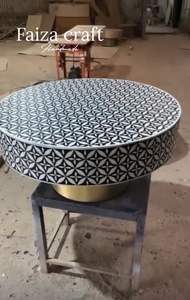 Handmade Minimalist Style Black Coffee Table with Unique Sunburst Pattern Bone Inlay <b>stools</b> Design by Faizacraft - Product Image 5