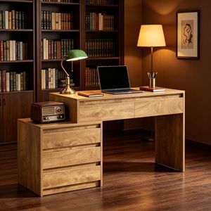 Bureau d'ordinateur en bois massif et MDF au design rustique et simple, table portable et ergonomique pour ordinateur portable, idéale pour la chambre ou l'école, neuf - Product Image 3