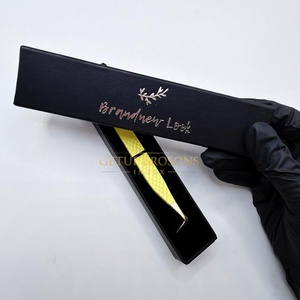 Pinzas de fibra de pestaña de 90 grados con punta de acero, antimagnéticas, antiestáticas, de agarre perfecto, de fibra fina amarilla y plateada - Product Image 3