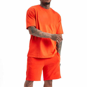 2025 ácido lavado 100% algodón gota hombro camiseta y pantalones cortos logotipo personalizado doble conjunto chándal para entrenamiento de hombres - Product Image 3