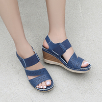 [JSHOE] Sandales compensées ultra-légères en cuir de vachette laminé pour femme, confortables et souples, avec bande élastique supérieure, idéales pour l'été