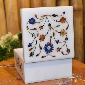 Boîte à bibelots en céramique marbrée faite à la main Rectangle incrustation de pierre semi-précieuse pour les bijoux de la soeur - Product Image 4