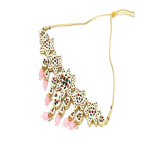 Ensemble de collier choker en cuivre plaqué or rose avec cristaux et pierres Kundan Polki, bijoux de luxe vintage pour mariage et cadeaux - Product Image 3