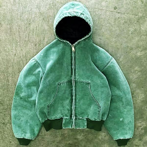 เสื้อฮู้ดดี้เดนิมทรงโอเวอร์ไซส์สไตล์วินเทจ คุณภาพพรีเมียม ลุคย้อนยุคฟอกสีแบบแอซิดวอช แต่งเชือกผูก ปักลาย ซันเฟด 100% ผ้าฝ้าย สำหรับผู้ชาย - Product Image 2