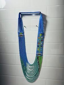 Collier en perles fait à la main avec motif floral et géométrique, brins superposés bleu-vert, bijoux ethniques tribaux pour femmes, cadeau - Product Image 6