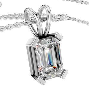 Collier pendentif solitaire en or massif 14 carats plaqué rhodium, personnalisé en gros, pour femmes, classique, 0,5 carat, D VVS, moissanite, taille émeraude - Product Image 4