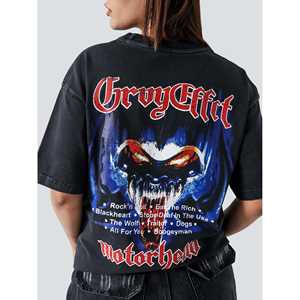 Jersey Oversize para Mujer con Decoración de Logotipo, Algodón Lavado Negro - Product Image 1