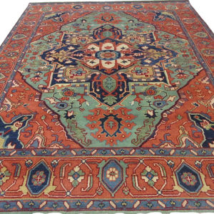 พรมขนแกะสไตล์เปอร์เซียทำด้วยมือ-พรมโอเรียนเต็ลแท้รูปทรงเรขาคณิตสีแดงสนิมแบบดั้งเดิมสำหรับห้องนั่งเล่นและห้องนอน - Product Image 3