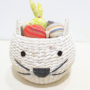 Panier en jacinthe d'eau tissé à la main avec un visage d'animal mignon, rangement en osier durable pour les jouets de la chambre des enfants et la décoration de la maison - Product Image 3