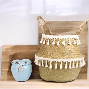 Panier en osier d'algues de Style nordique poubelle de rangement tissée à la main panier décoratif Boho organisateur en osier naturel pour étagères de salon - Product Image 1