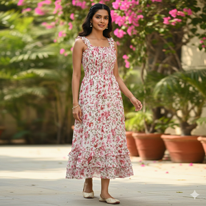 Robe longue d'été décontractée bohème à fleurs pour femme Unity Luxure, col halter, sans manches, viscose écologique - Product Image 1