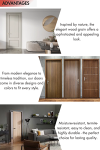 Juego de Puertas Interiores Modernas de MDF con Revestimiento de PCV, Resistentes al Agua, Precolgadas, para Apartamentos, Dormitorios y Escuelas, Fabricadas en Vietnam - Product Image 4