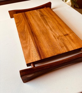 Ensemble de plateaux de service indiens classiques en bois d'acacia massif, fabriqués à la main, naturels, pour la cuisine, la table basse, la vaisselle, le thé, fabriqués en Inde - Product Image 4