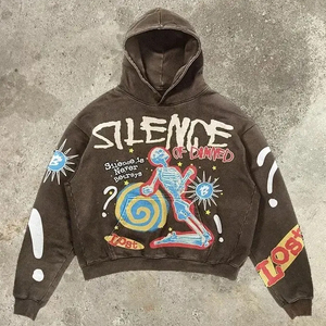 Distress bordado personalizado Sudadera con capucha fabricante de algodón de peso pesado sudaderas con capucha francés Terry sudaderas con capucha desgastadas - Product Image 2