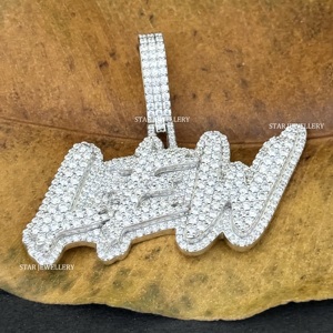 925 plata esterlina Iced Out VVS Moissanite colgante personalizado, Iced Out VVS Moissanite colgante Unisex VVS Moissanite letra colgante - Product Image 4