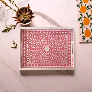 Plateau rose incrustation d'os Design plateau de service en bois décoratif complexe pour la maison bois de taille personnalisée - Product Image 2