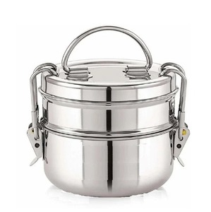 Vente en gros Boîte Tiffin ronde à deux niveaux en acier inoxydable 1-3L Portable Tiffin Carrier pour hôtel, restaurants, cuisine et repas - Product Image 1