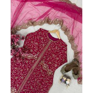 Ropa Étnica de Lujo, Kurti de Seda Chinon, Palazzo, Dupatta de Malla Suave para Mujer, Colección Festiva Nupcial para Fiestas, Colores Personalizados, Estilo Indio - Product Image 4