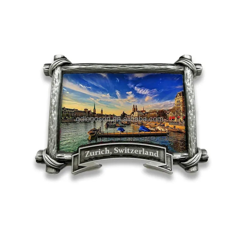 Bulk Customize Vintage Photo Frame Shape Zurich Switzerland Souvenir Scenery Fridge Magnet for Gift Shops