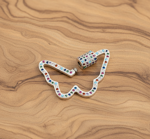 Breloques mousqueton à fermoir papillon en argent sterling 925 plaqué rhodium et plaqué or avec oxydes de zirconium multicolores - Product Image 4