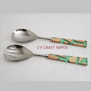 Juego de cucharas de servidor de ensalada de acero inoxidable con mango de cuerno de búfalo Natural, cucharas de ensalada de nueva tendencia, servidores de mango personalizados - Product Image 4