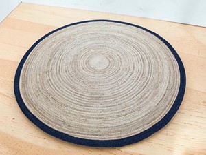 <b>Round</b> Jute Area Rug with Navy Border Handcrafted Modern Flat Pile Non-Slip for Dining Room - Product Image 1