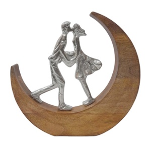 La mejor venta de aluminio fundido en forma de luna con acabado plateado para decoración del hogar Base de madera de calidad directa de la India para decoración de Metal de Navidad - Product Image 1