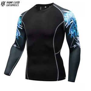 Vente en gros MMA Rash Guards Vêtements de compression pour hommes Sublimation personnalisée Séchage rapide Manches longues Surf Boating BJJ Rush Guard - Product Image 2