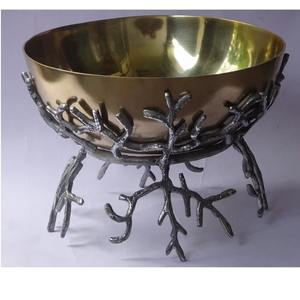 Bol rond en métal en forme de feuille de vente chaude avec un design minimaliste dans une base en aluminium fini rustique décor à la maison décor pièce maîtresse - Product Image 2