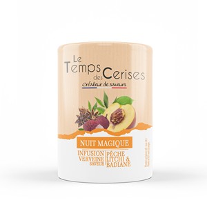 ชาสมุนไพรเวอร์บีน่า “นุยต์ มาจิค” – รสพีชและลิ้นจี่ บรรจุกระป๋อง 40 กรัม (1.4 ออนซ์) โดย Le Temps Des Cerises ได้รับการรับรองมาตรฐาน IFS - Product Image 1