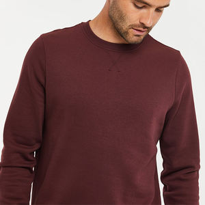 Men's Premium Quality 100% Cotton Custom Fleece Crewneck Sweatshirt Unisex Sizing Ribbed Cuffs Hem Solid OEM Winter <b>Burgundy</b> - Product Image 4