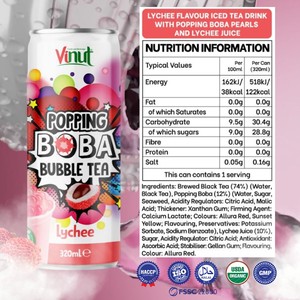 Lychee popping Boba Bubble Tea | 320มล. (24แพ็ค), แคลอรี่ต่ำและเครื่องดื่มน้ำตาลต่ำ, ฉลากส่วนตัว, ตัวอย่างฟรี, OEM ODM - Product Image 2