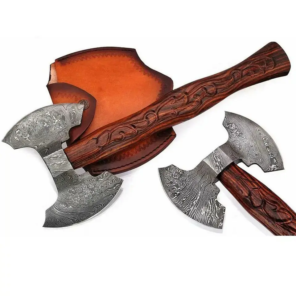 Couteau de chasse à hache Tomahawk en acier damas forgé à la main personnalisé | Couteau à hache | Manche en noyer | Fait à la main