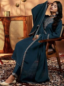 NOUVEAUTÉ : Ensemble Salwar Kameez (Haut, Pantalon et Dupatta) Vert Bouteille pour Fêtes et Mariages – Style Décontracté Réversible - Product Image 3