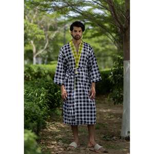 Bata de Baño Unisex de Lujo, Algodón Puro, Estilo Boho Geométrico, Kimono Transpirable de Satén, Ropa de Estar por Casa de Verano, Corte Holgado para el Hogar - Product Image 2