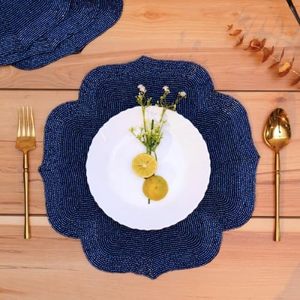 Mantel Individual con cuentas de color azul hecho a mano, mantel decorativo para mesa de comedor y vajilla, perfecto para uso doméstico y de fiesta - Product Image 1